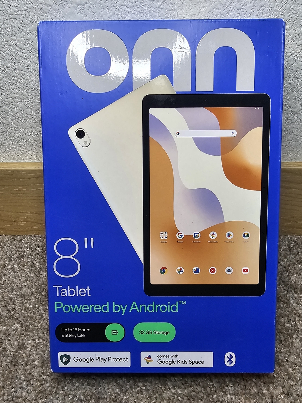 Onn 8" Android Tablet in White with Black Front Bezel